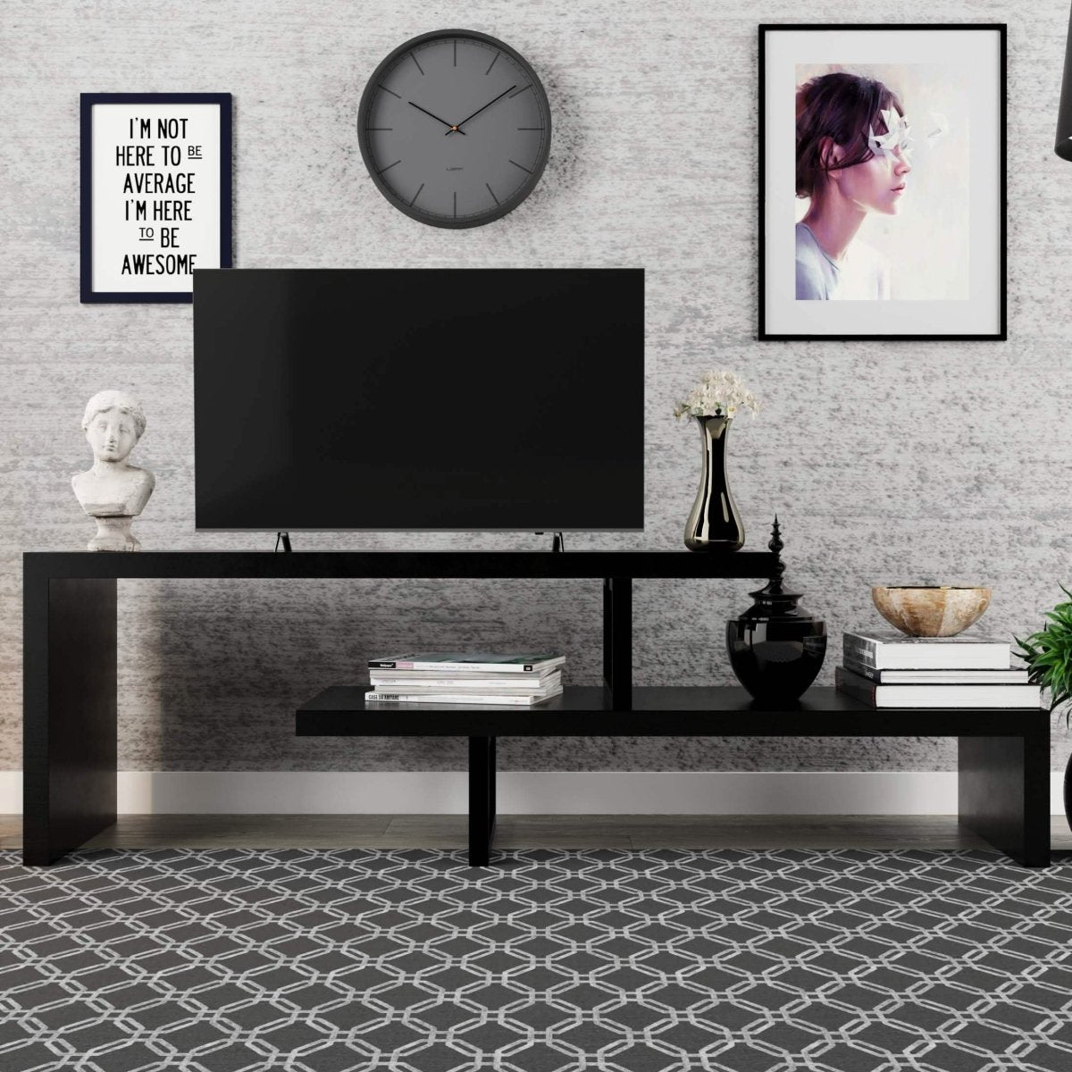 Orford Mid - Century Modern TV Stand with MDF Shelves and Powder Coated Iron Legs for Living Room