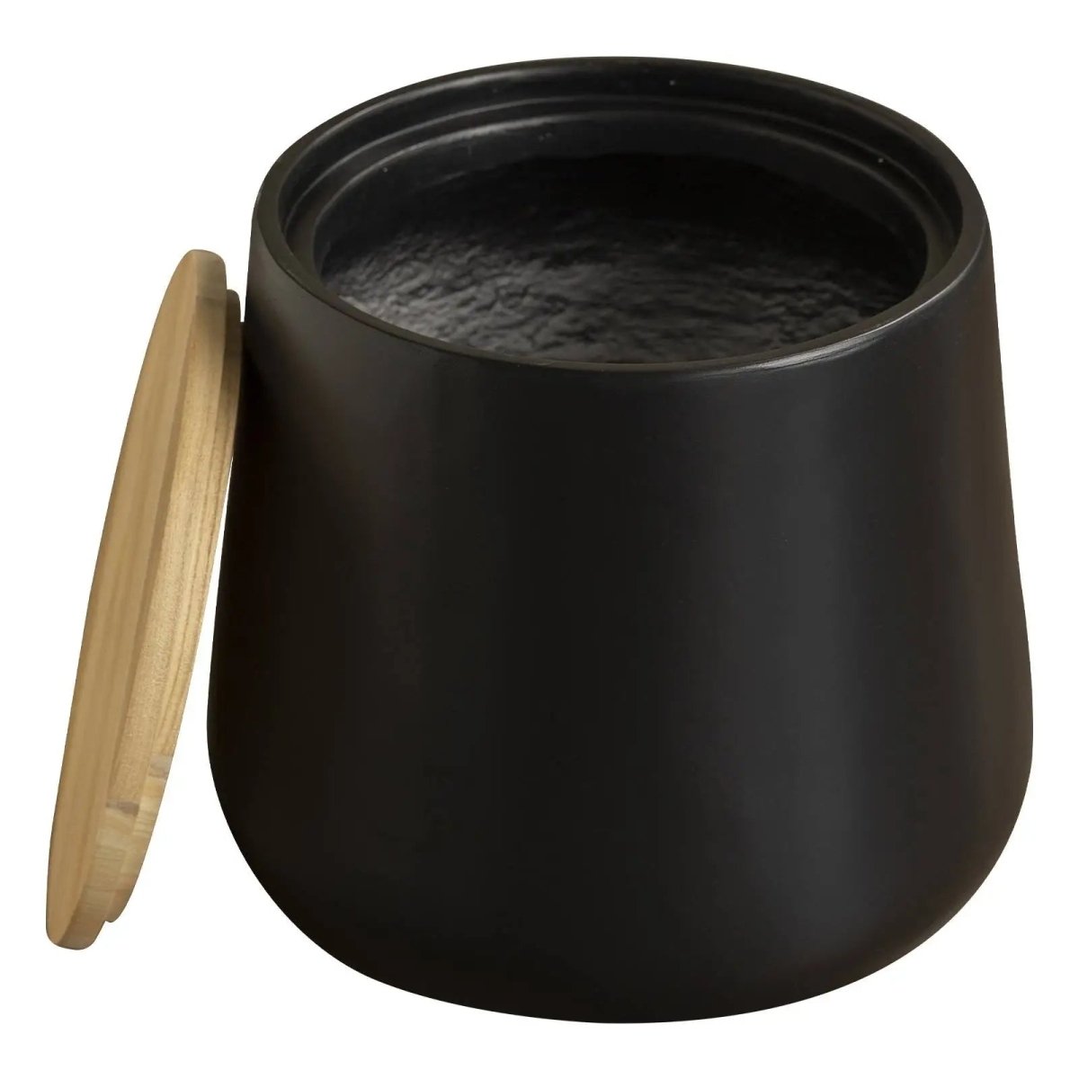 Orunel Modern Round Fiberstone Side Table with Hidden Storage – Indoor Outdoor Accent Table Black Side Table LeisureMod