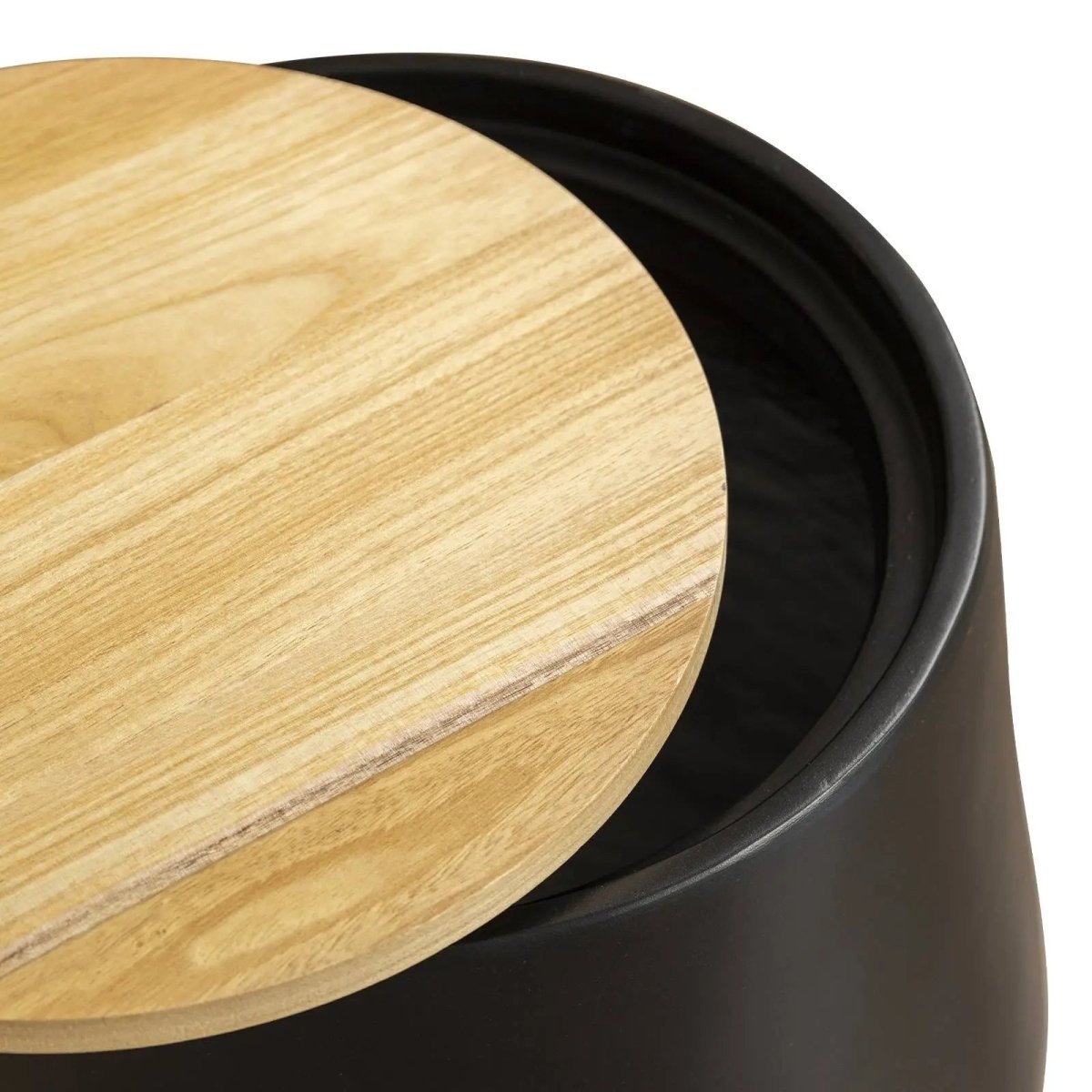 Orunel Modern Round Fiberstone Side Table with Hidden Storage – Indoor Outdoor Accent Table Black Side Table LeisureMod