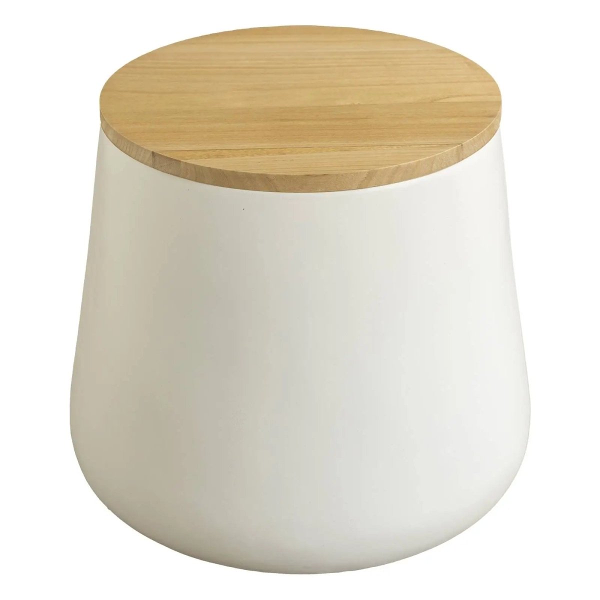 Orunel Modern Round Fiberstone Side Table with Hidden Storage – Indoor Outdoor Accent Table White Side Table LeisureMod