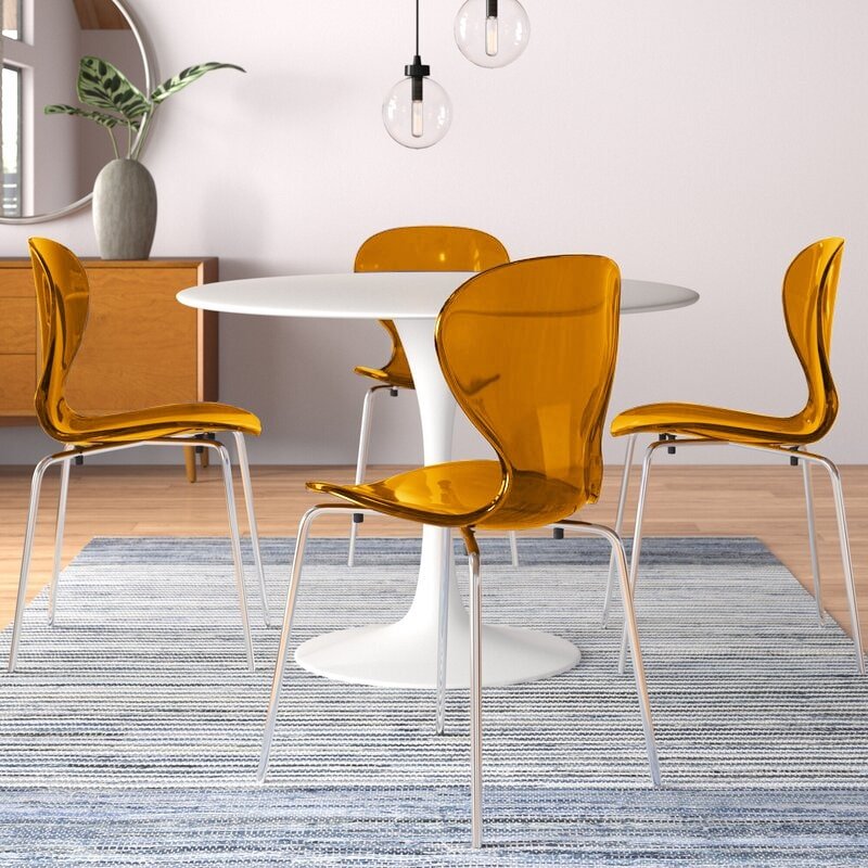 Oyster Modern Stackable Dining Side Chair with Chrome/White/Black Stainless Steel Legs