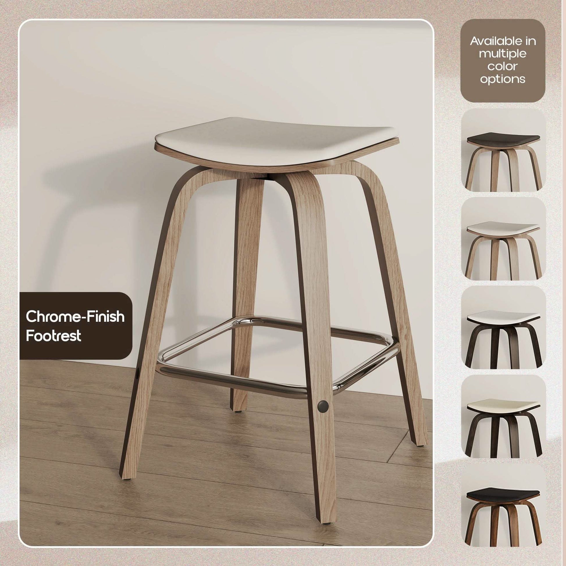 Pelya Leather Counter Stool with Square Seat and Poplar Wood Base