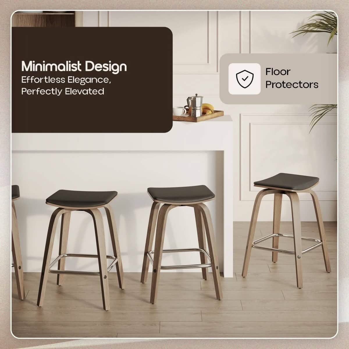 Pelya Leather Counter Stool with Square Seat and Poplar Wood Base
