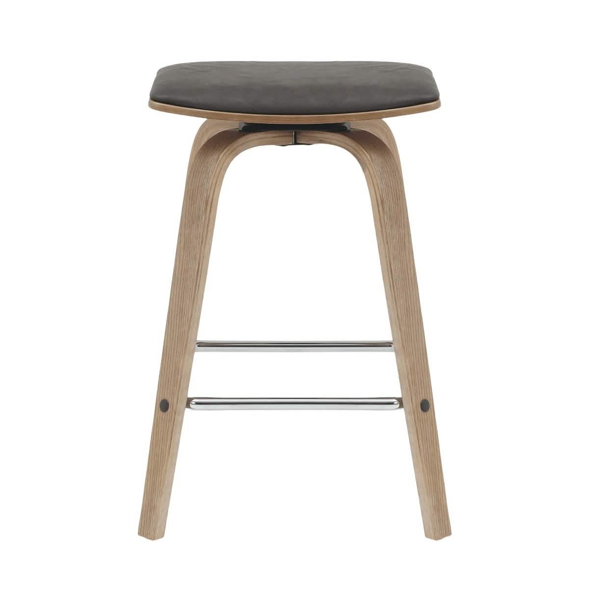 Pelya Leather Counter Stool with Square Seat and Poplar Wood Base
