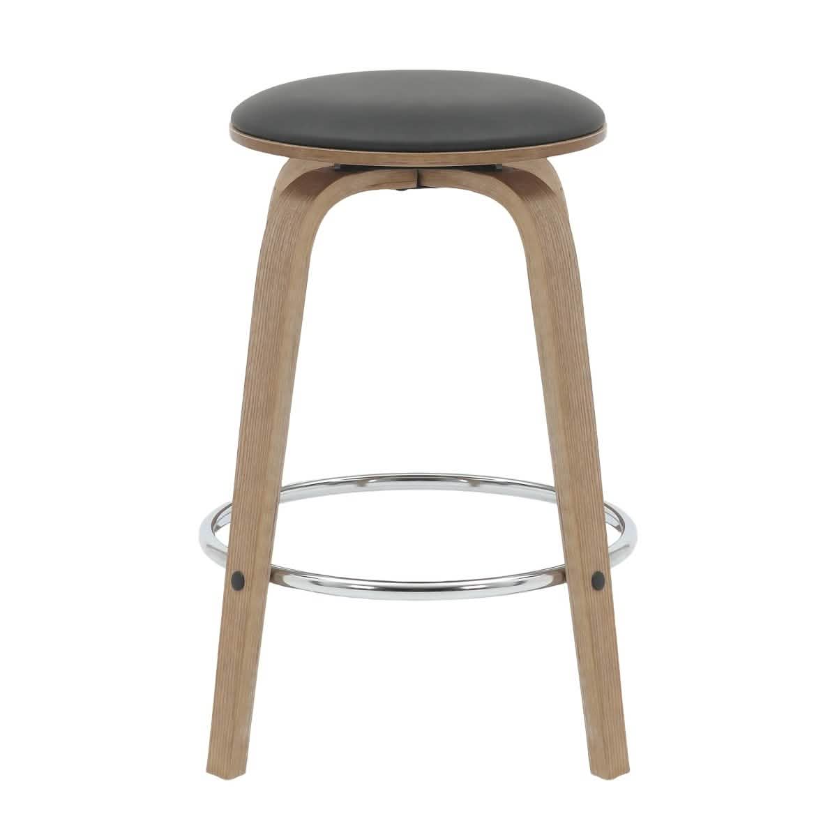 Pelya Modern Swivel Counter Stool Upholstered in Leather With Chrome Iron Footrest