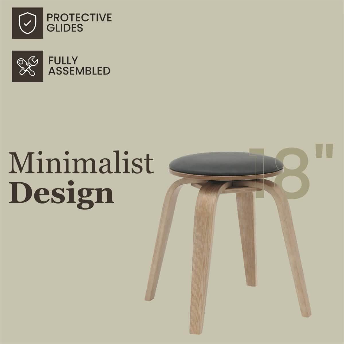 Pelya Mordern Wooden Dining Stool With Walnut Color Frame