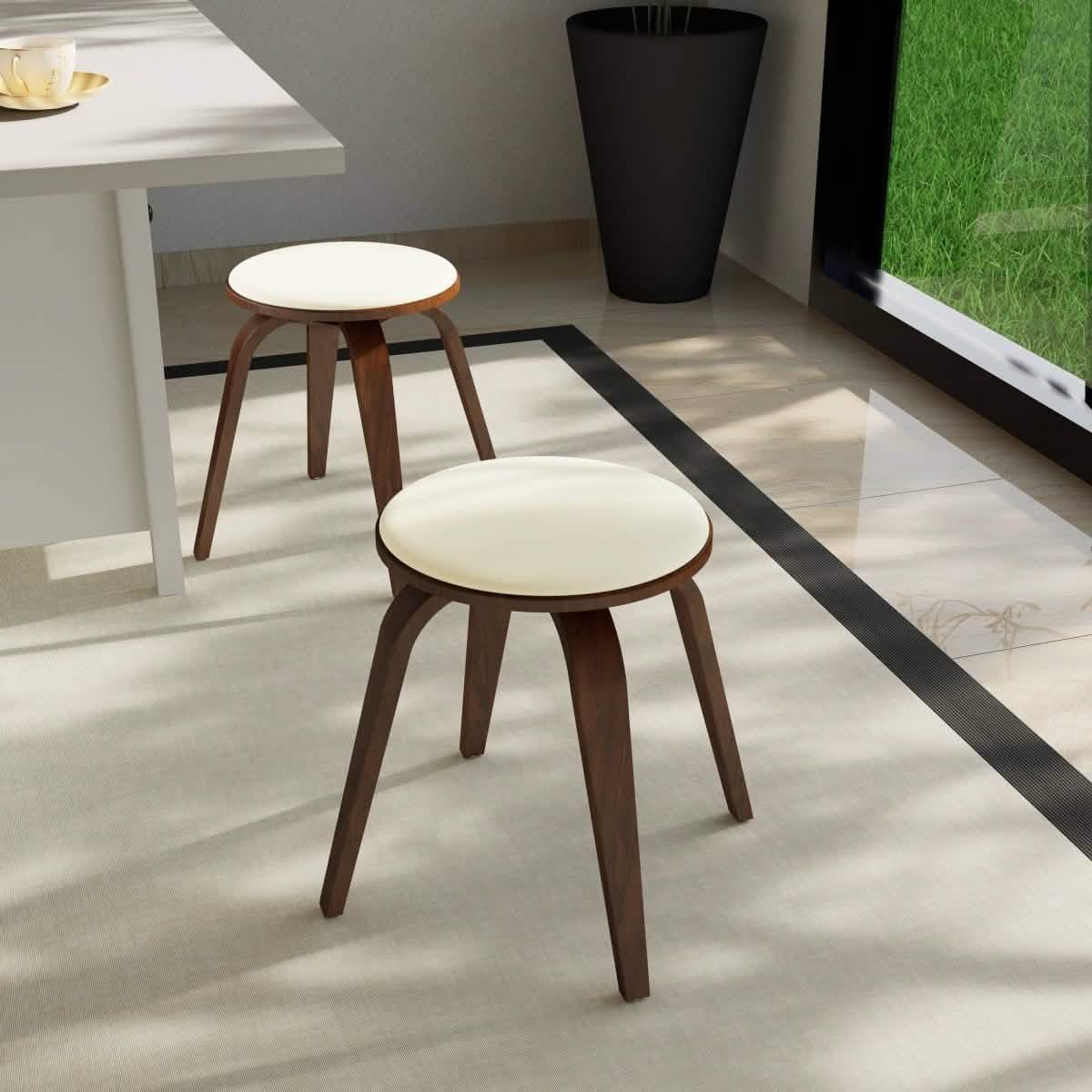 Pelya Mordern Wooden Dining Stool With Walnut Color Frame