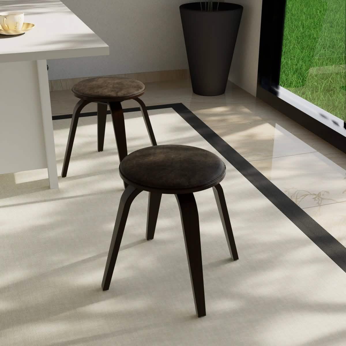 Pelya Mordern Wooden Dining Stool With Walnut Color Frame