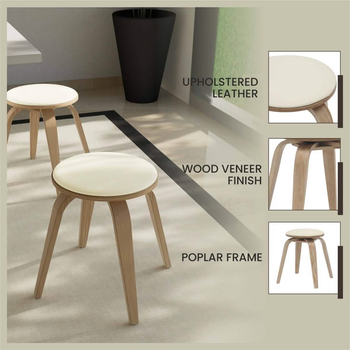 Pelya Mordern Wooden Dining Stool With Walnut Color Frame