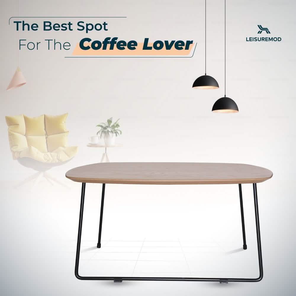 Pemborke Square Coffee Table with Oak Wood Table Top and Iron Frame