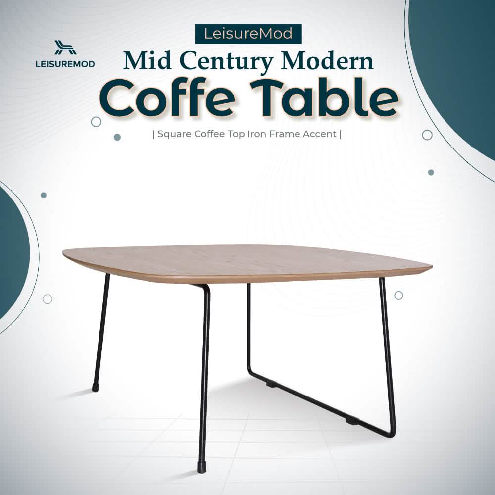 Pemborke Square Coffee Table with Oak Wood Table Top and Iron Frame