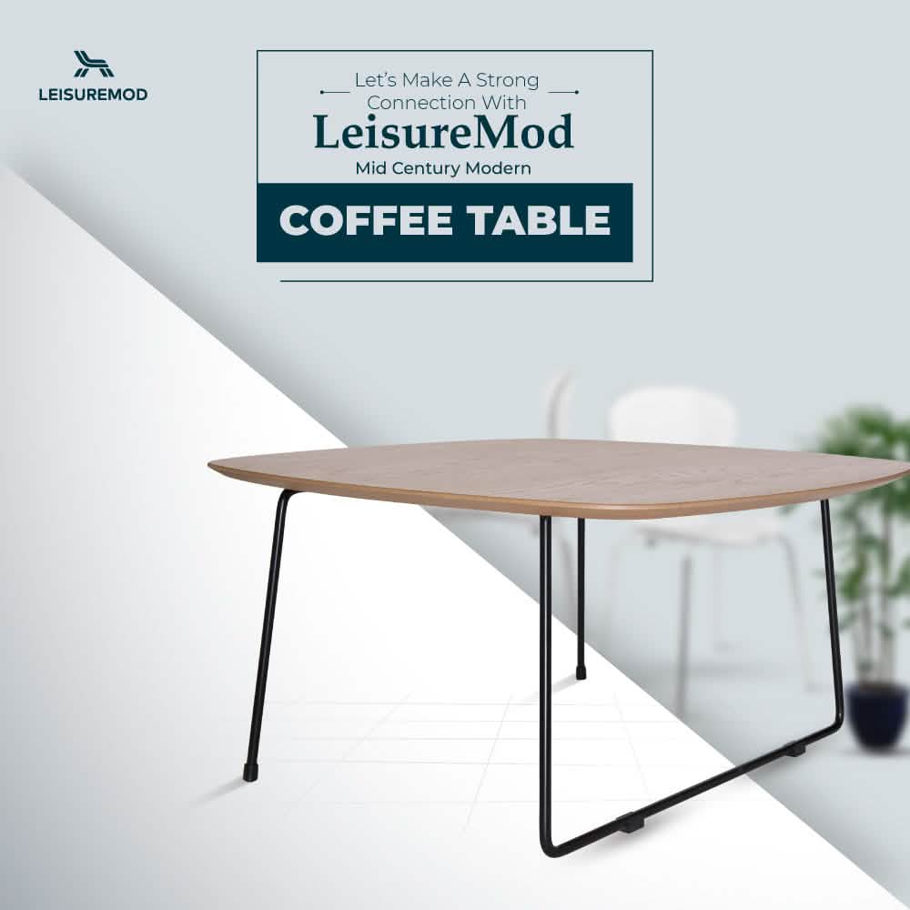 Pemborke Square Coffee Table with Oak Wood Table Top and Iron Frame