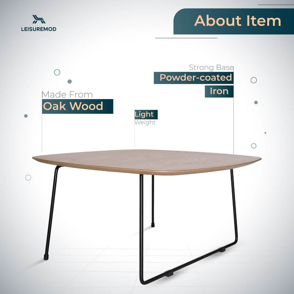 Pemborke Square Coffee Table with Oak Wood Table Top and Iron Frame