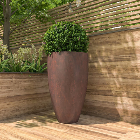 Petal Tapered Round Planter in Fiberstone and Clay for Indoor and Outdoor