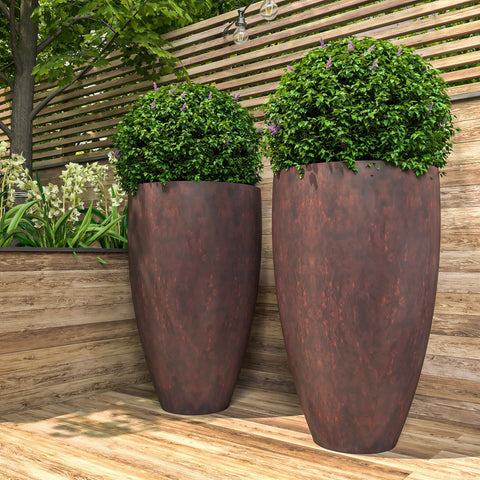 Petal Tapered Round Planter in Fiberstone and Clay for Indoor and Outdoor