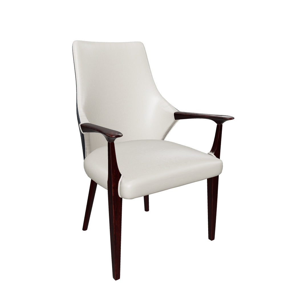 Elm Collection Modern Wooden Dining Arm Chair Upholstered Seat in Lather with Ash Wood Base