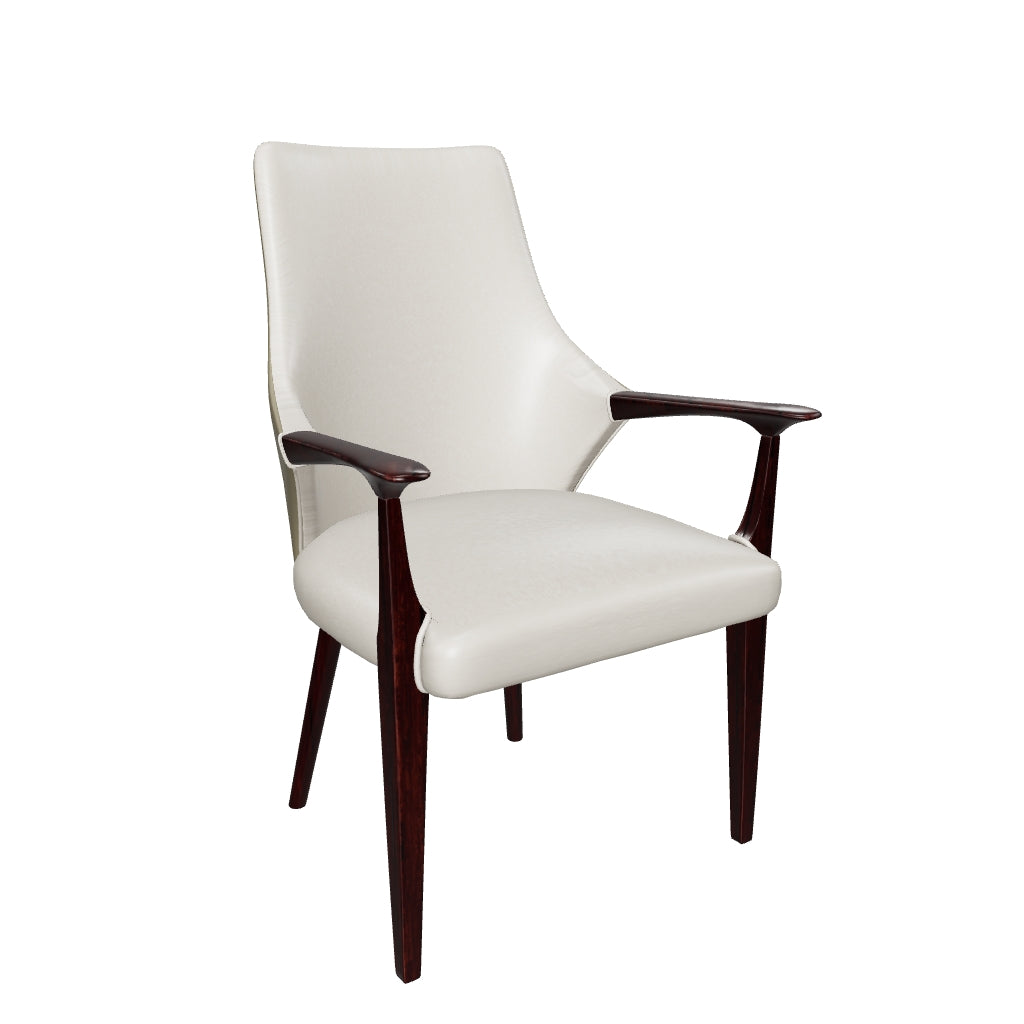 Elm Collection Modern Wooden Dining Arm Chair Upholstered Seat in Lather with Ash Wood Base