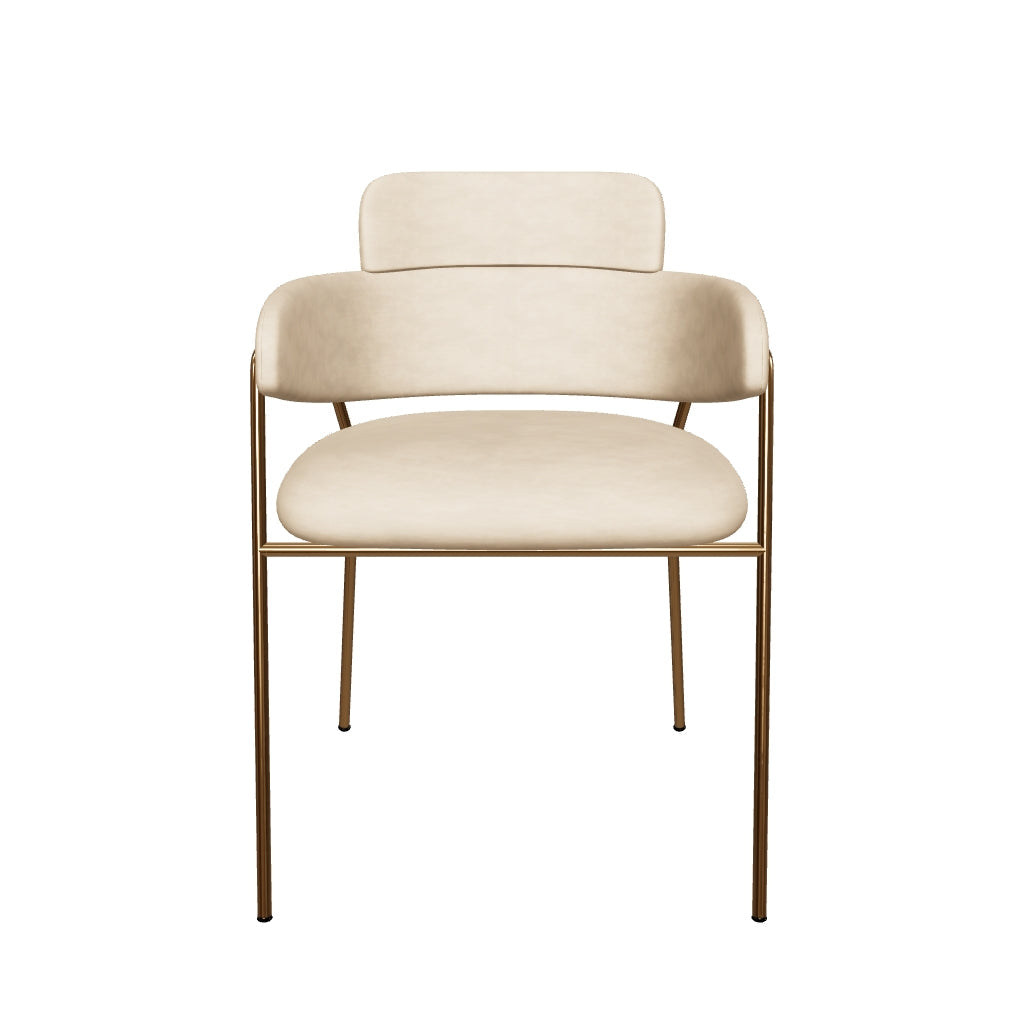 Axis Upholstered Dining Chair with Curved Open-Back and Arms and Black/Gold Stainless Steel Legs