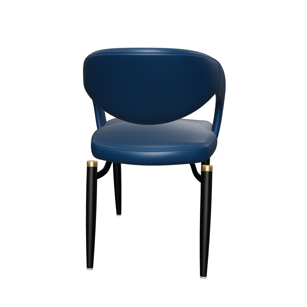 Entice Dining Chairs Upholstered Leather Seat and Curved Back in Black Iron Legs