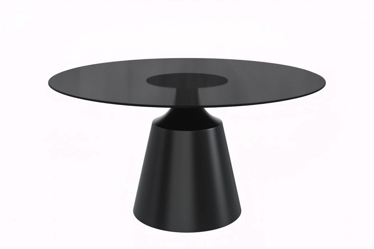 Prynn Modern Round Dining Table with a Sintered Stone/Glass Top in Black Stainless Steel Base