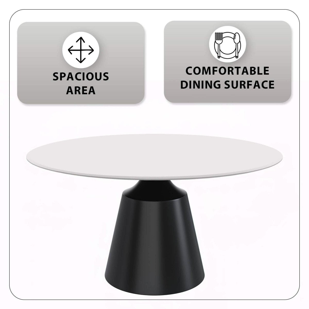 Prynn Modern Round Dining Table with a Sintered Stone/Glass Top in Black Stainless Steel Base