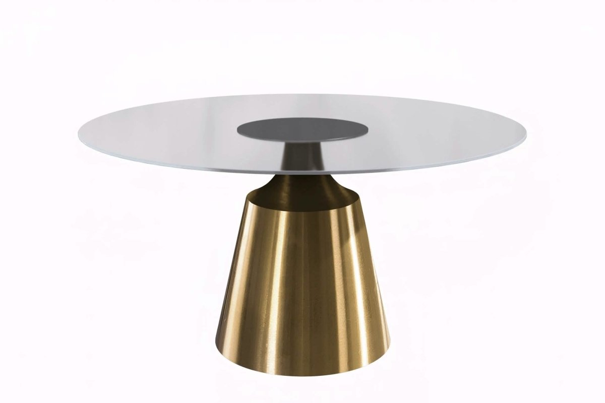 Prynn Modern Round Dining Table with a Sintered Stone/Glass Top in Black Stainless Steel Base