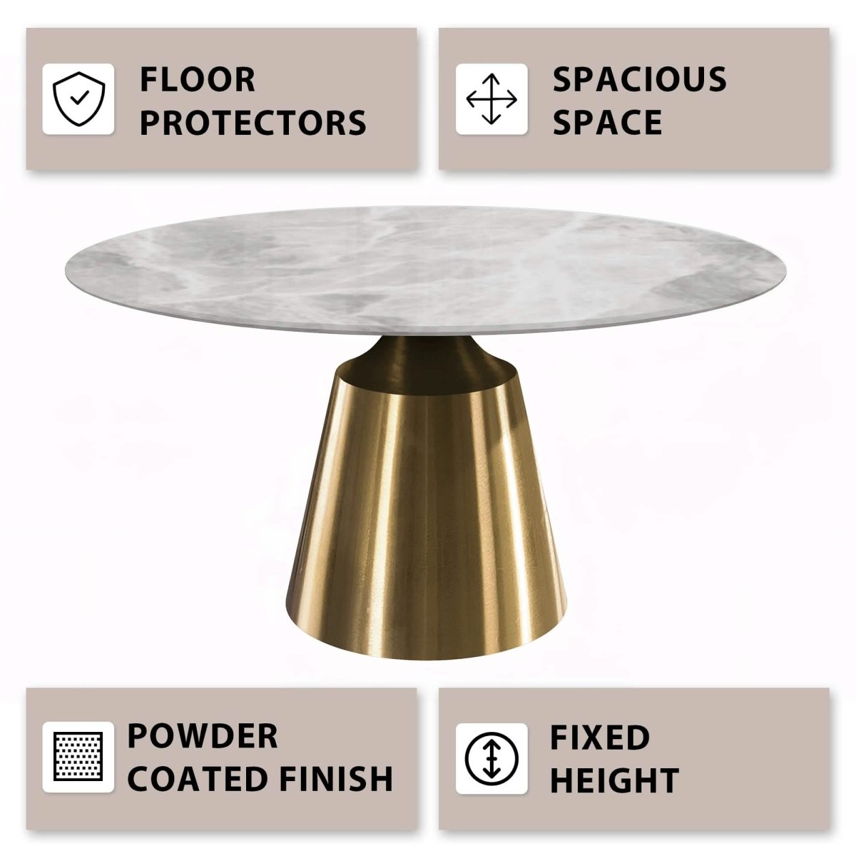 Prynn Modern Round Dining Table with a Sintered Stone/Glass Top in Black Stainless Steel Base