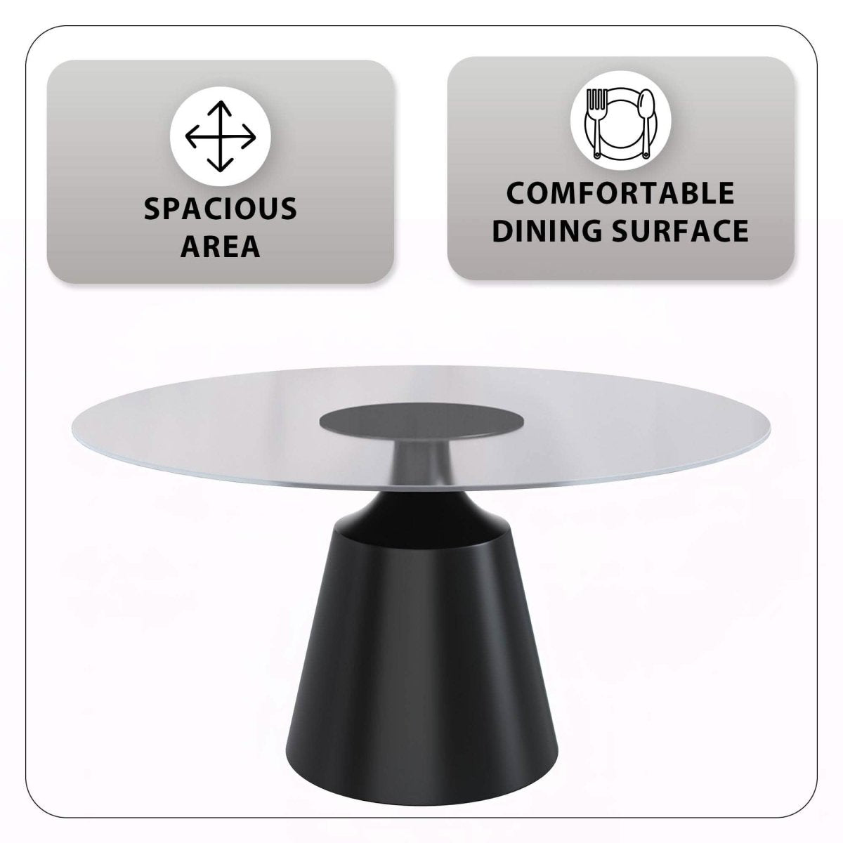 Prynn Modern Round Dining Table with a Sintered Stone/Glass Top in Black Stainless Steel Base
