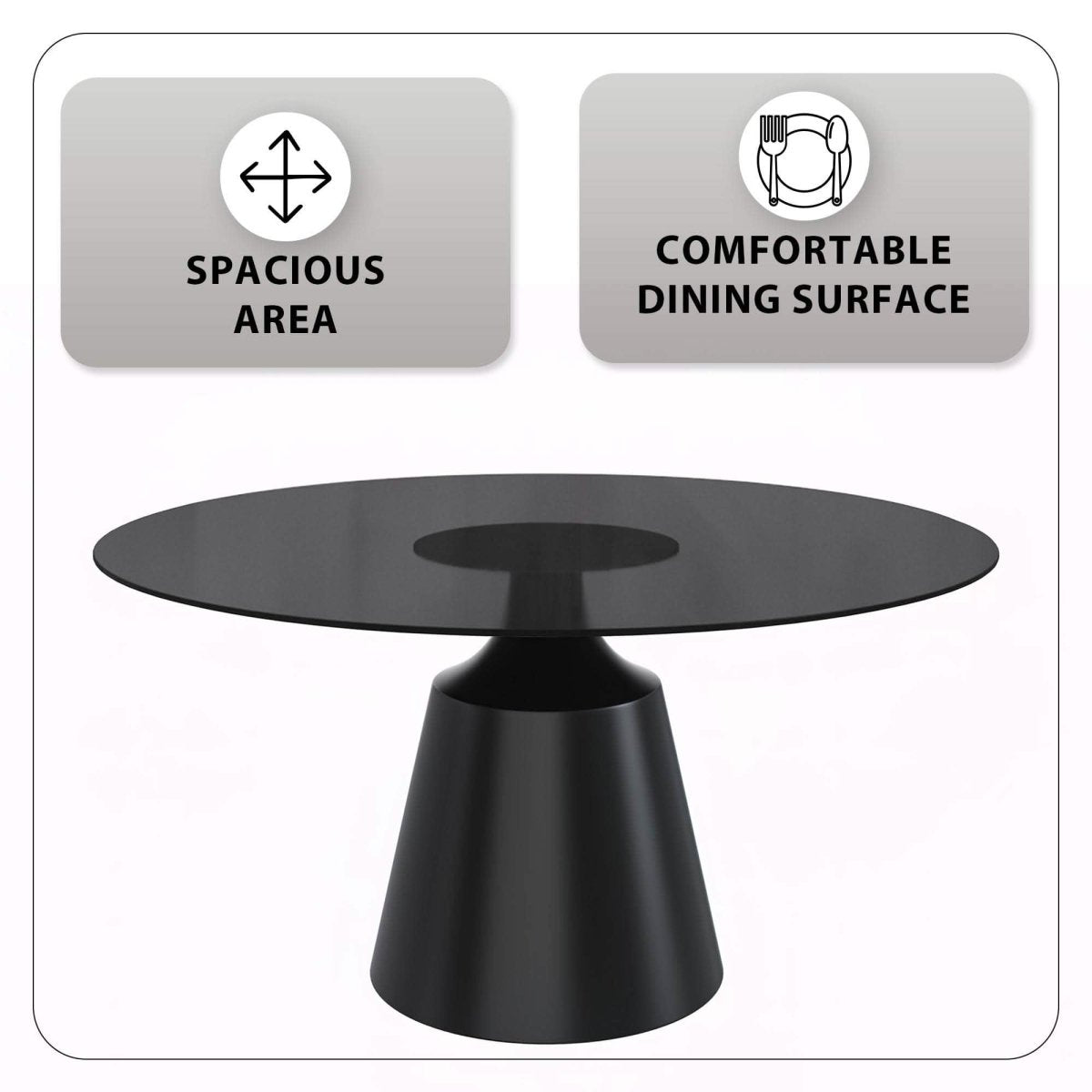 Prynn Modern Round Dining Table with a Sintered Stone/Glass Top in Black Stainless Steel Base