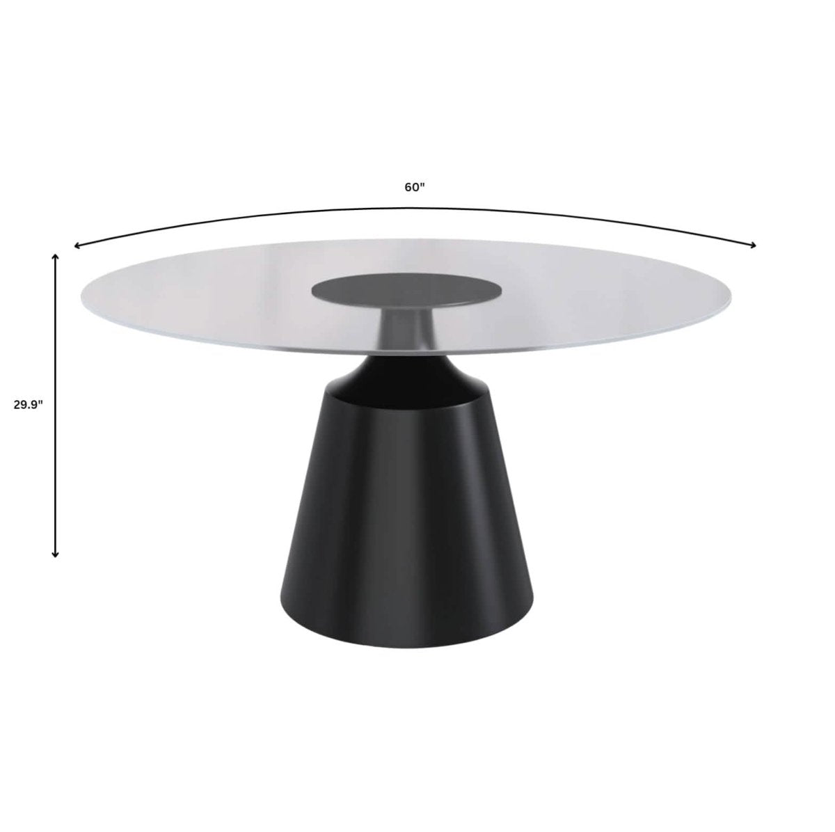 Prynn Modern Round Dining Table with a Sintered Stone/Glass Top in Black Stainless Steel Base