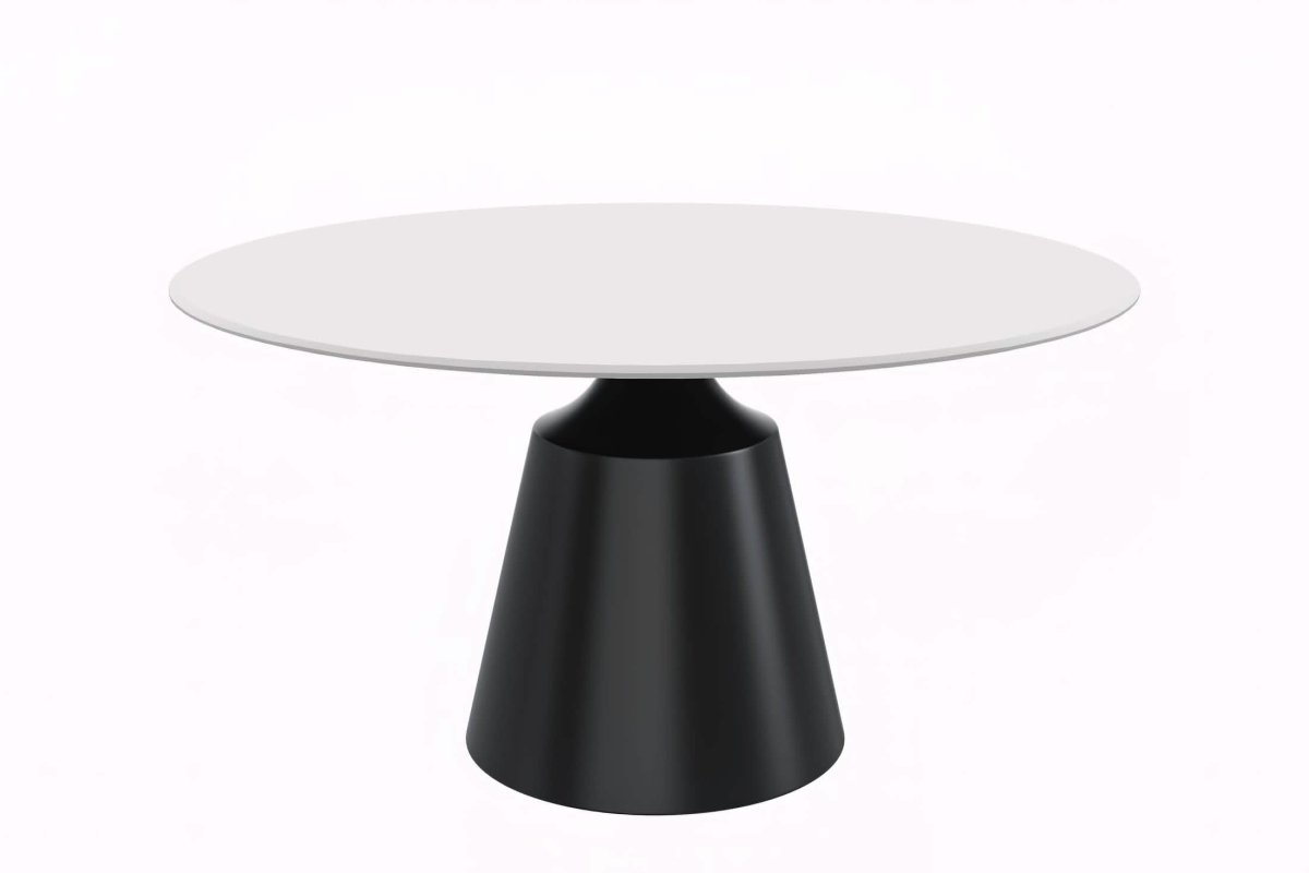 Prynn Modern Round Dining Table with a Sintered Stone/Glass Top in Black Stainless Steel Base