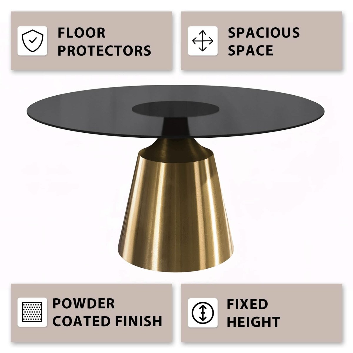 Prynn Modern Round Dining Table with a Sintered Stone/Glass Top in Black Stainless Steel Base