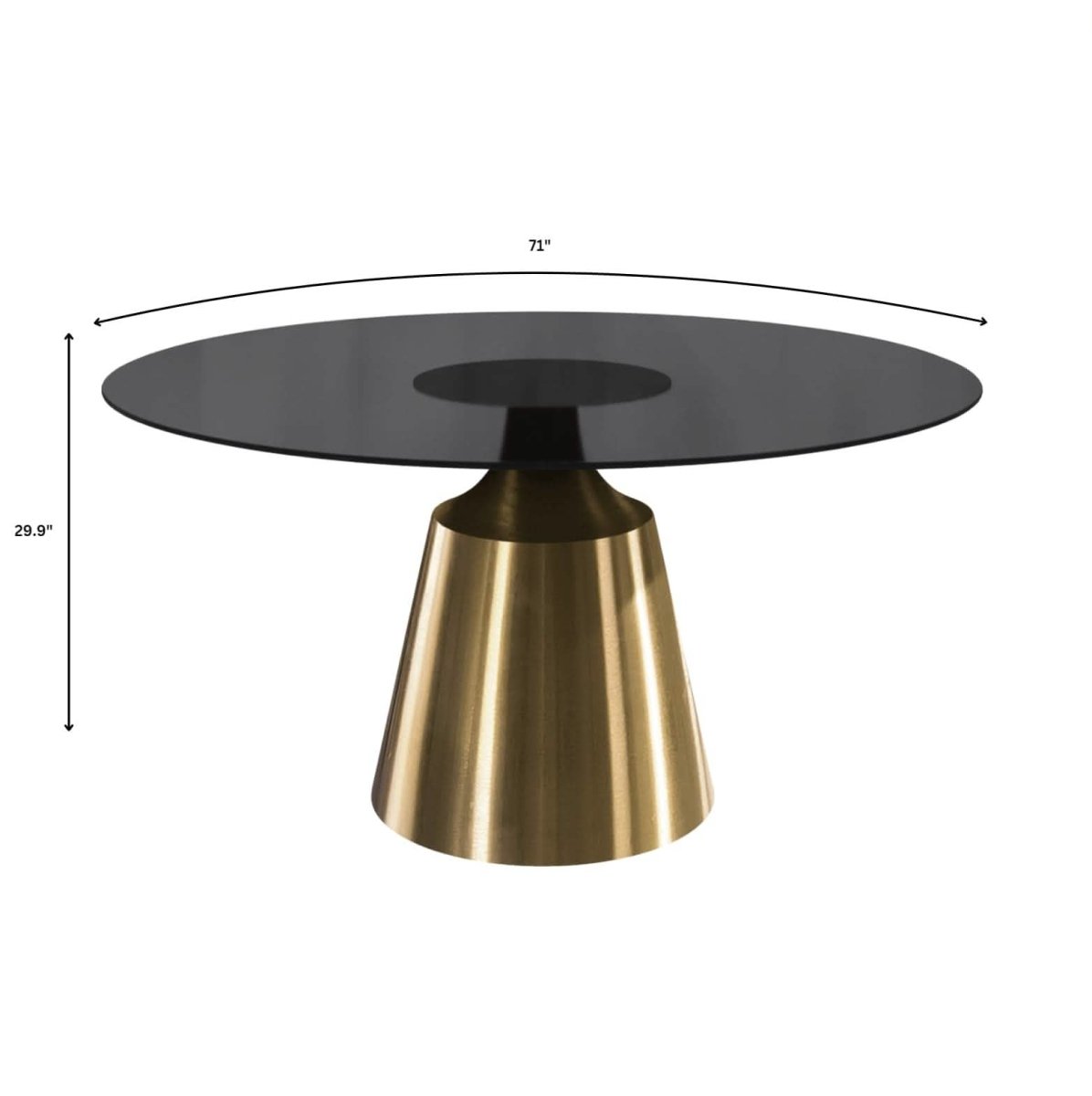 Prynn Modern Round Dining Table with a Sintered Stone/Glass Top in Black Stainless Steel Base