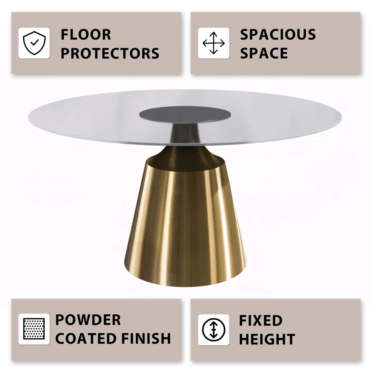 Prynn Modern Round Dining Table with a Sintered Stone/Glass Top in Black Stainless Steel Base