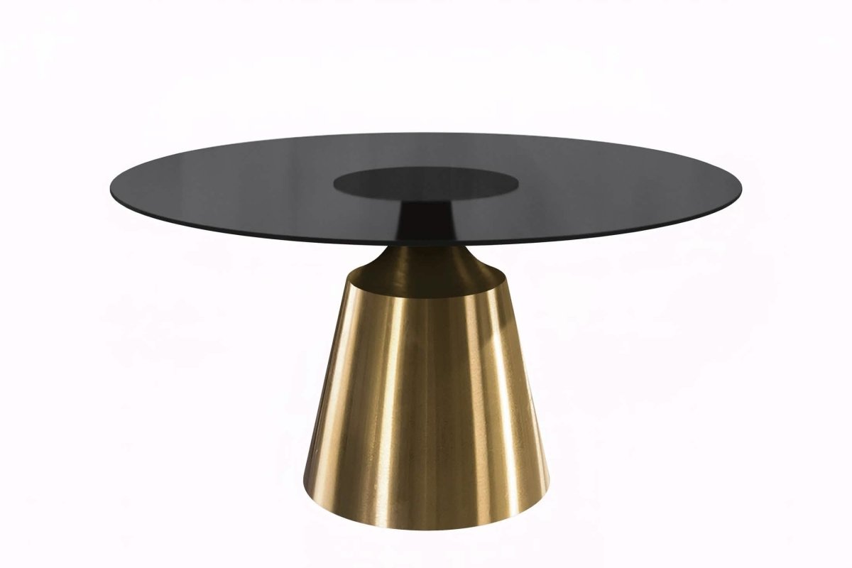 Prynn Modern Round Dining Table with a Sintered Stone/Glass Top in Black Stainless Steel Base