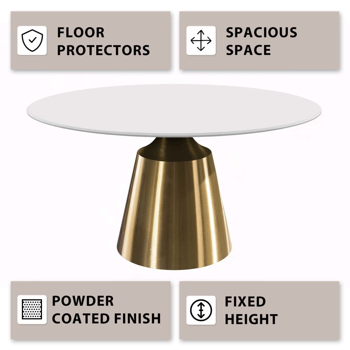 Prynn Modern Round Dining Table with a Sintered Stone/Glass Top in Black Stainless Steel Base