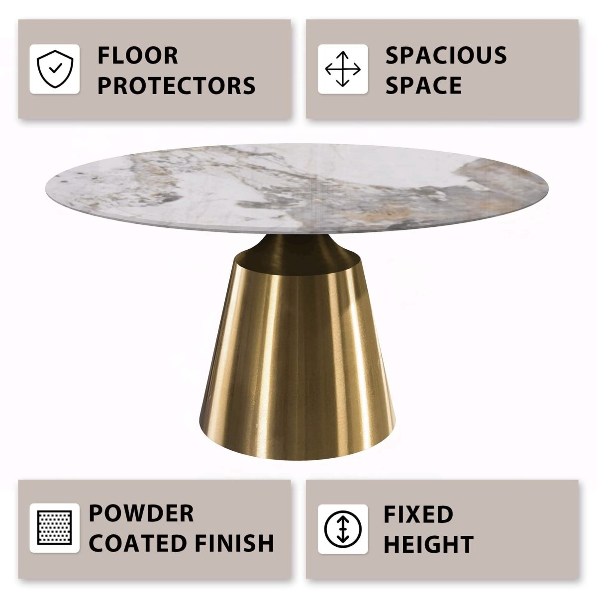 Prynn Modern Round Dining Table with a Sintered Stone/Glass Top in Black Stainless Steel Base