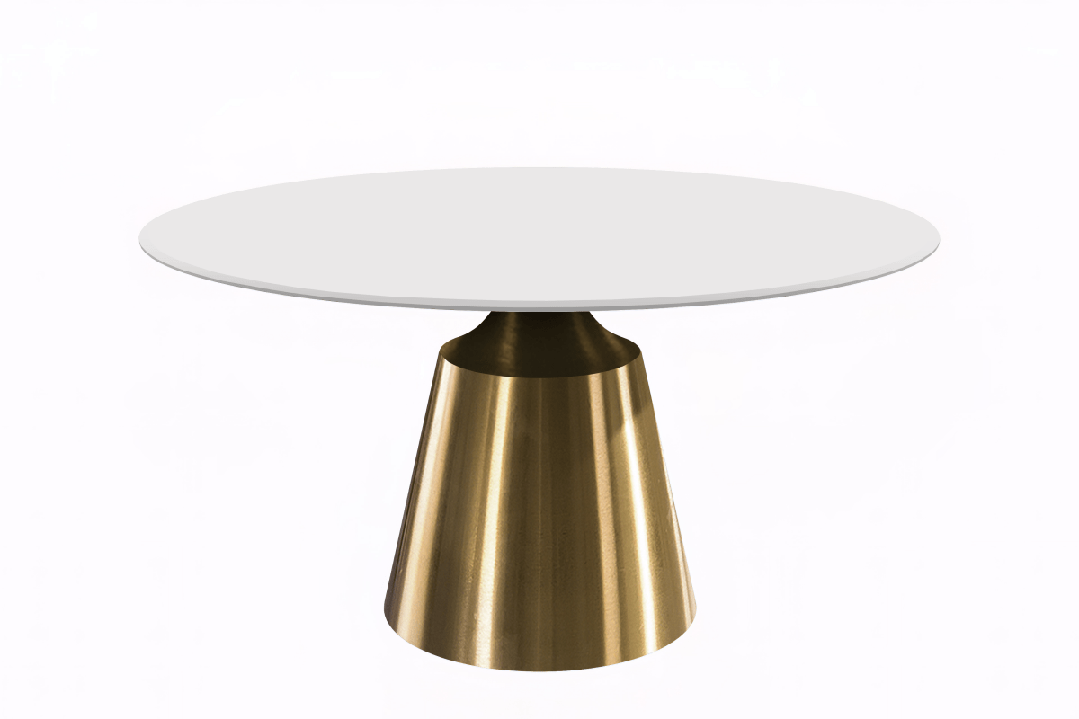 Prynn Modern Round Dining Table with Sintered Stone/Glass Top in Gold Stainless Steel Base