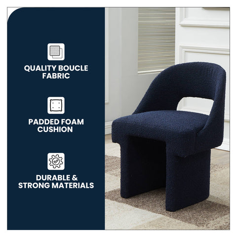 Quell Boucle Accent Chair Curved Open Back Design and Manufactured Wood Frame