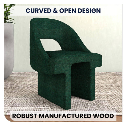 Quell Boucle Accent Chair Curved Open Back Design and Manufactured Wood Frame