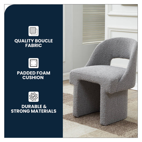 Quell Boucle Accent Chair Curved Open Back Design and Manufactured Wood Frame