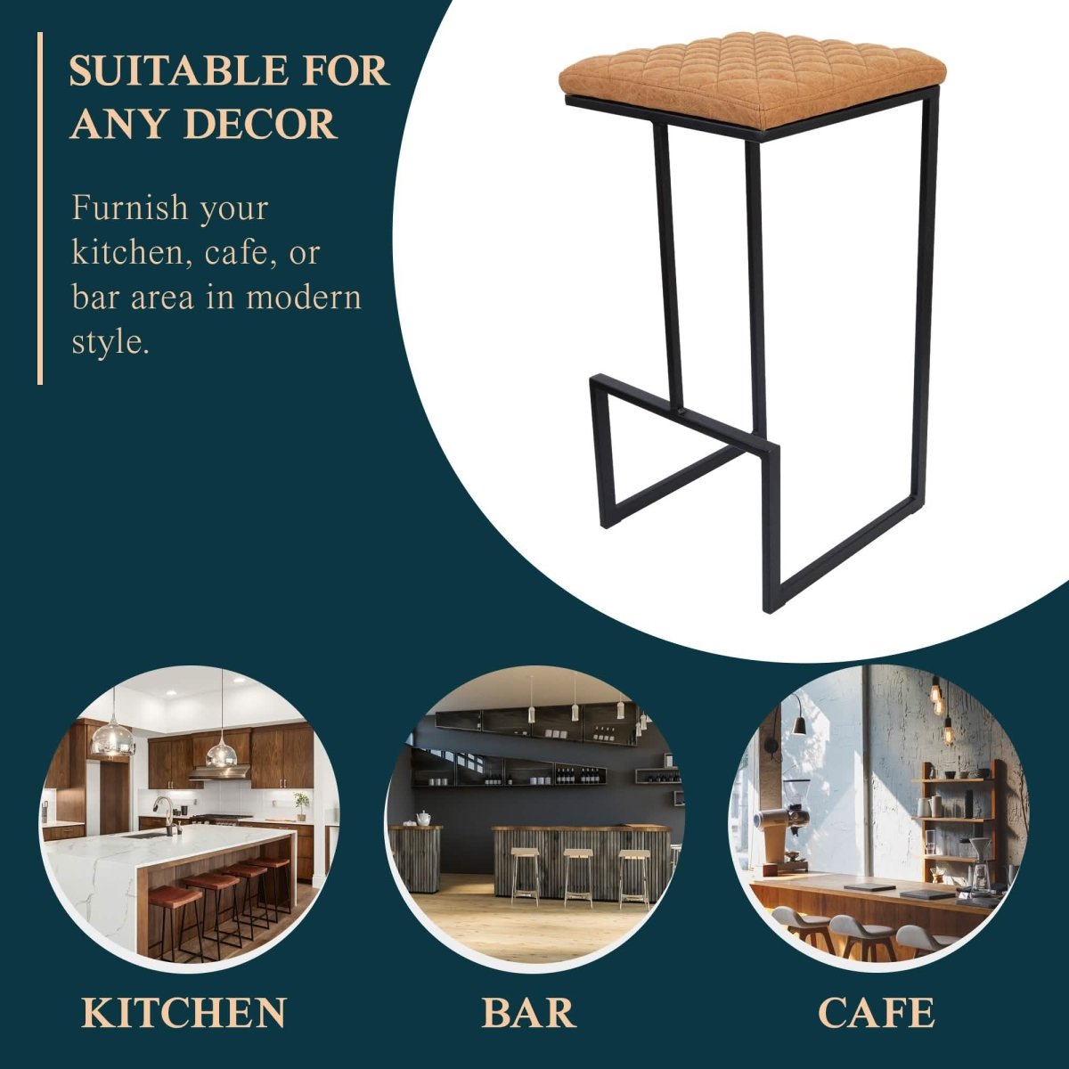 Quincy Leather Bar Stools With Metal Frame Olive Green Leisuremod