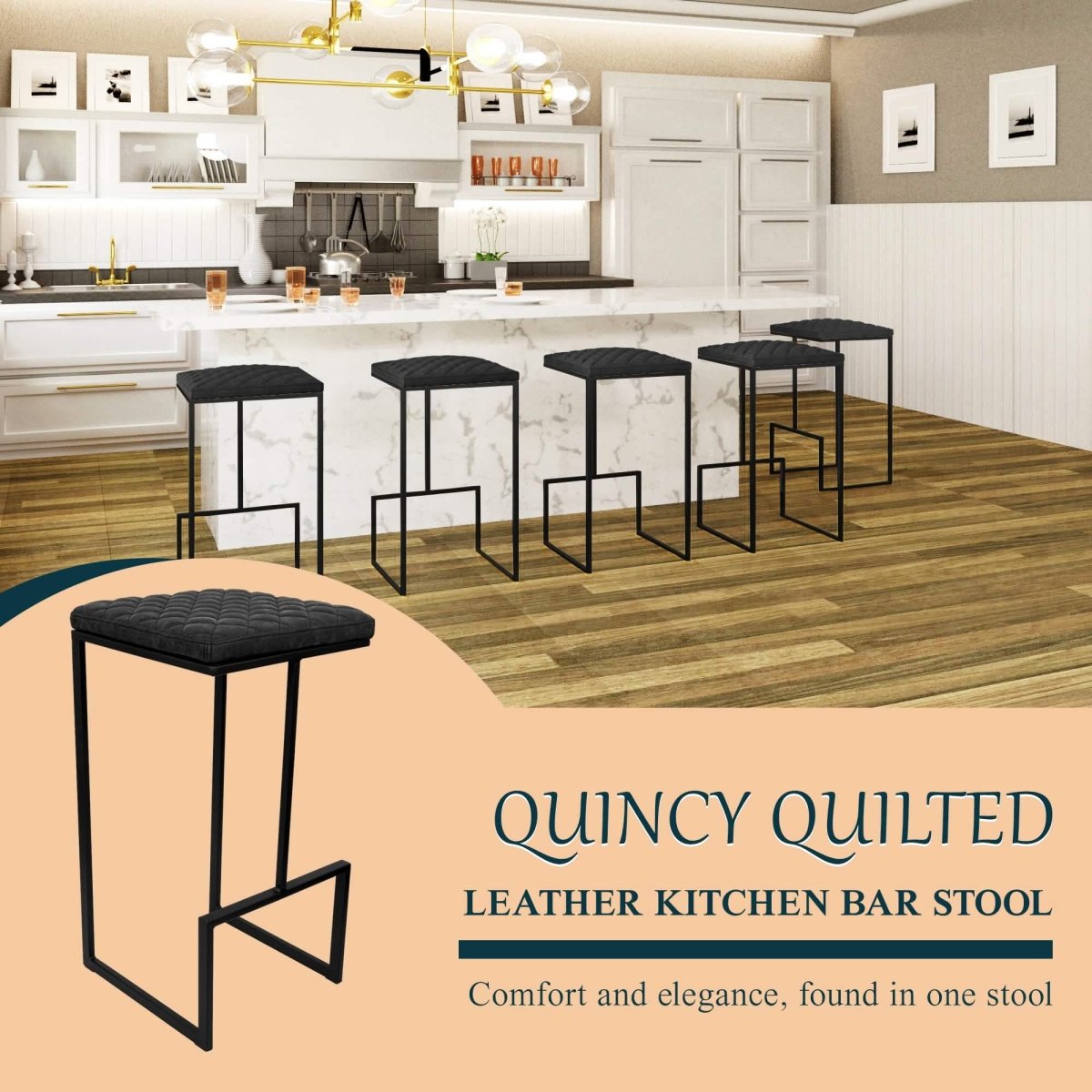 Quincy Leather Bar Stools With Metal Frame Olive Green Leisuremod