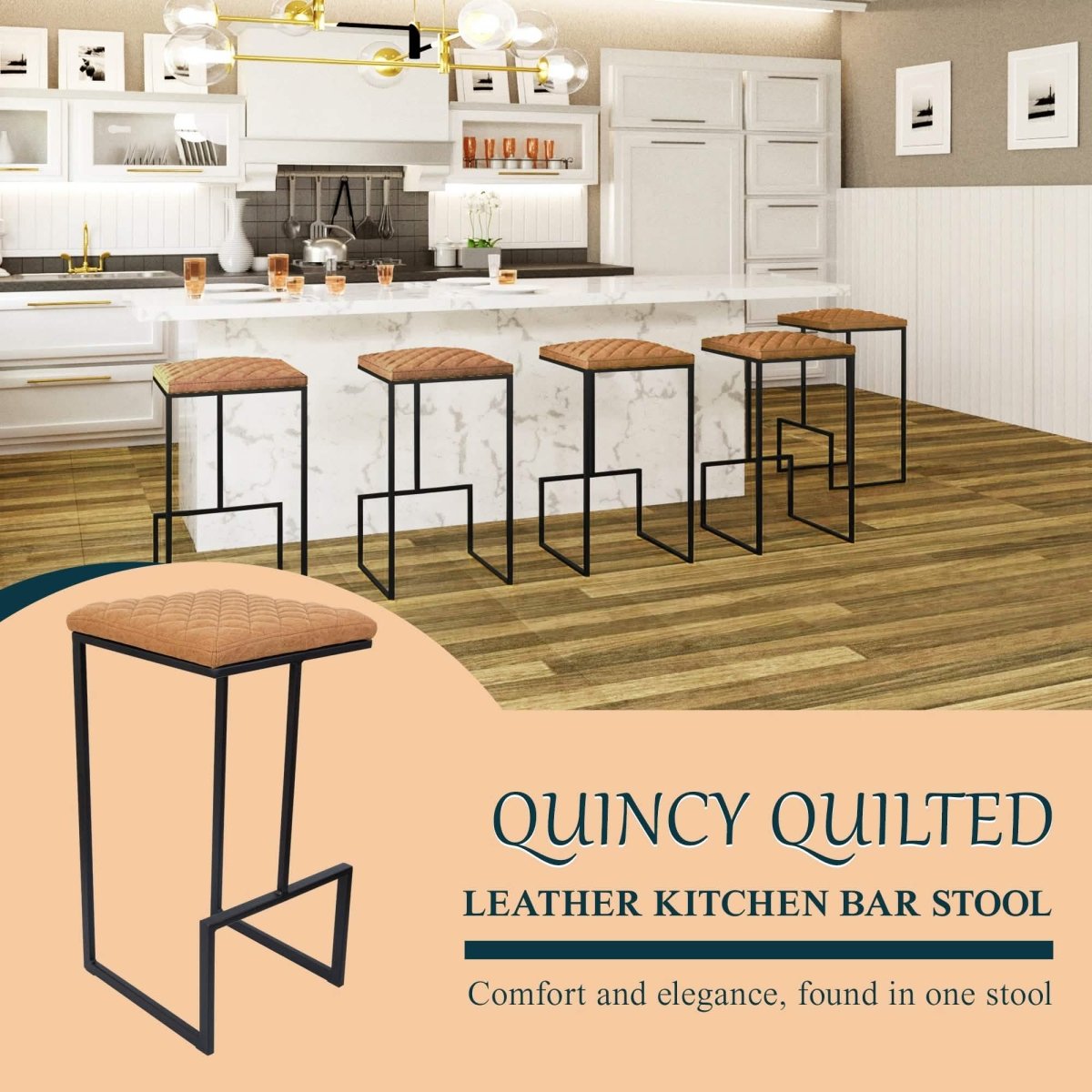 Quincy Leather Bar Stools With Metal Frame Olive Green Leisuremod
