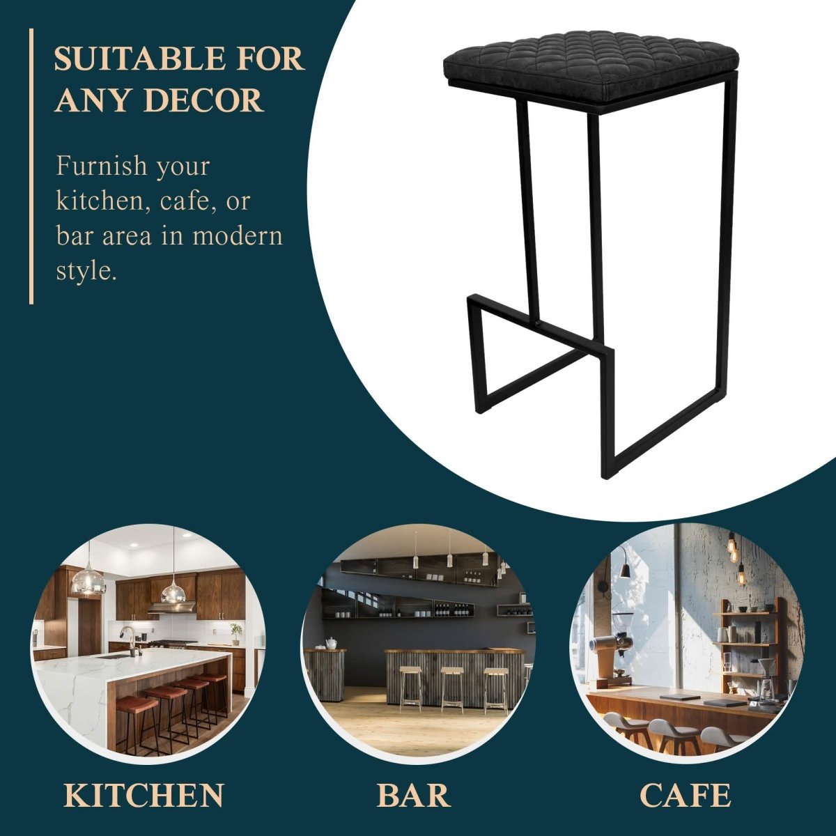Quincy Leather Bar Stools With Metal Frame Olive Green Leisuremod