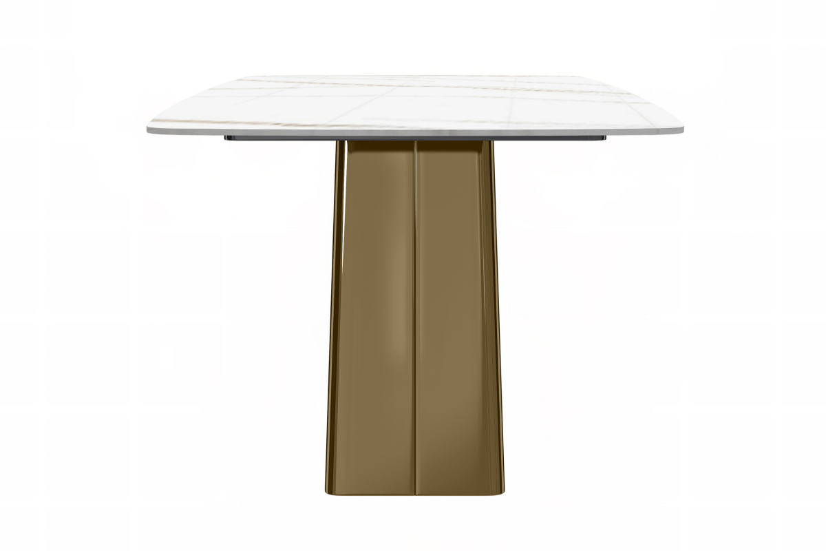 Quinix Rectangular Dining Table with Sintered Stone/Glass Tabletop and Gold Stainless Steel Base