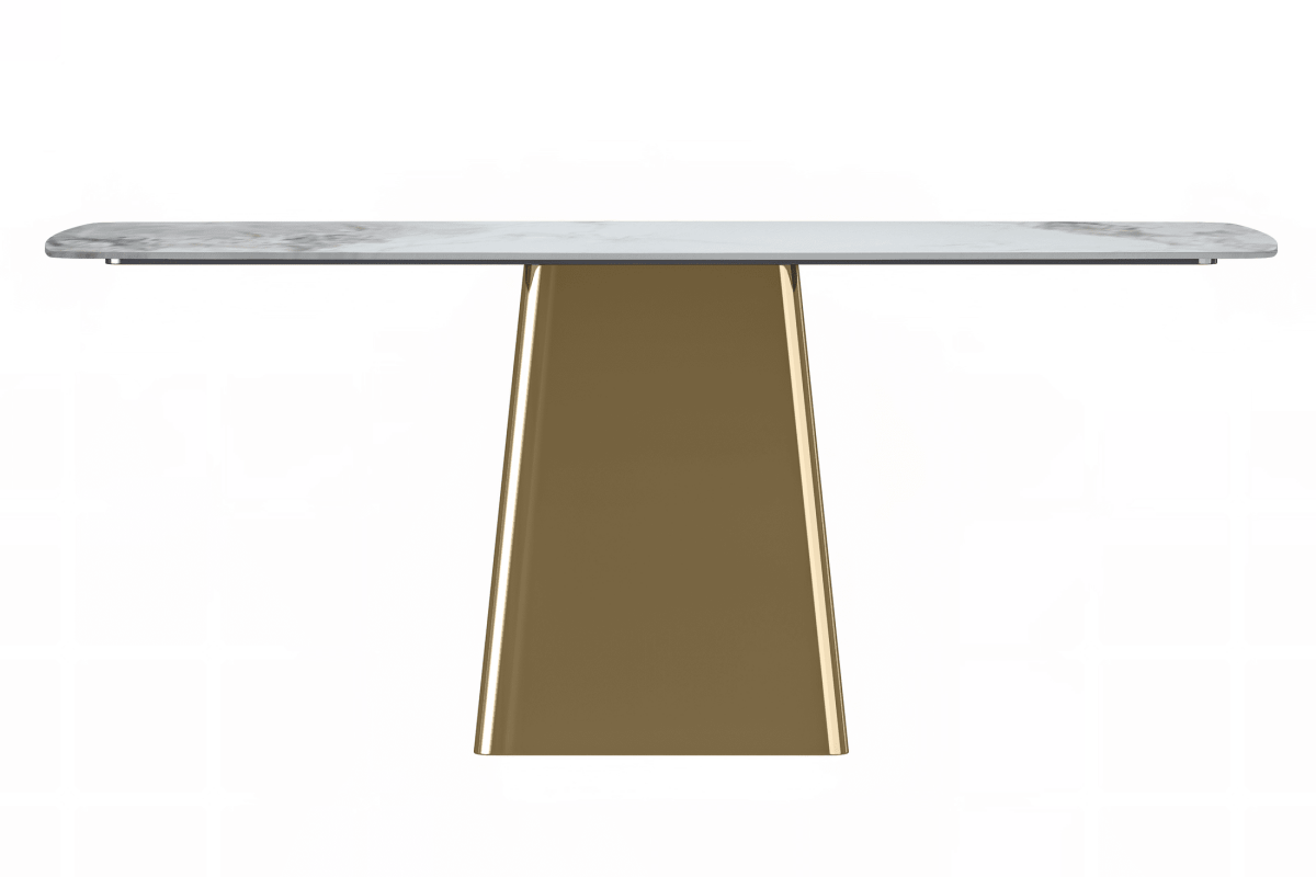Quinix Rectangular Dining Table with Sintered Stone/Glass Tabletop and Gold Stainless Steel Base