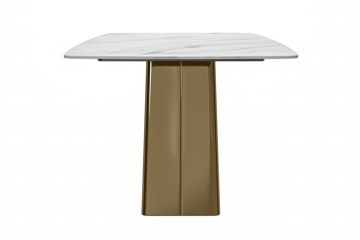 Quinix Rectangular Dining Table with Sintered Stone/Glass Tabletop and Gold Stainless Steel Base