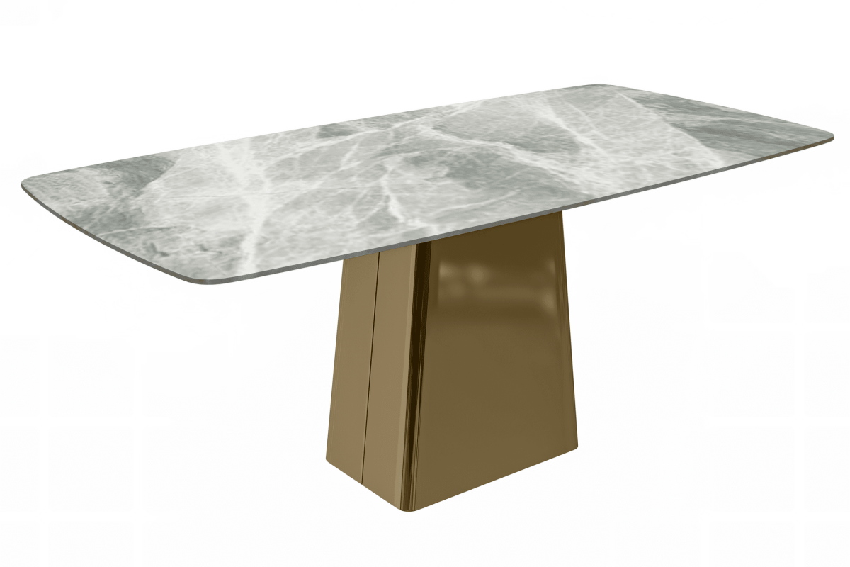 Quinix Rectangular Dining Table with Sintered Stone/Glass Tabletop and Gold Stainless Steel Base