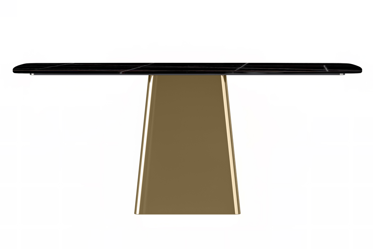 Quinix Rectangular Dining Table with Sintered Stone/Glass Tabletop and Gold Stainless Steel Base
